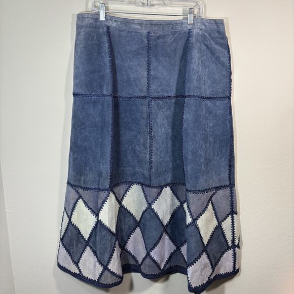 Jon Lawrence Vintage Leather Patchwork Skirt Women 20W Blue Leather 90s Western - Picture 2 of 11